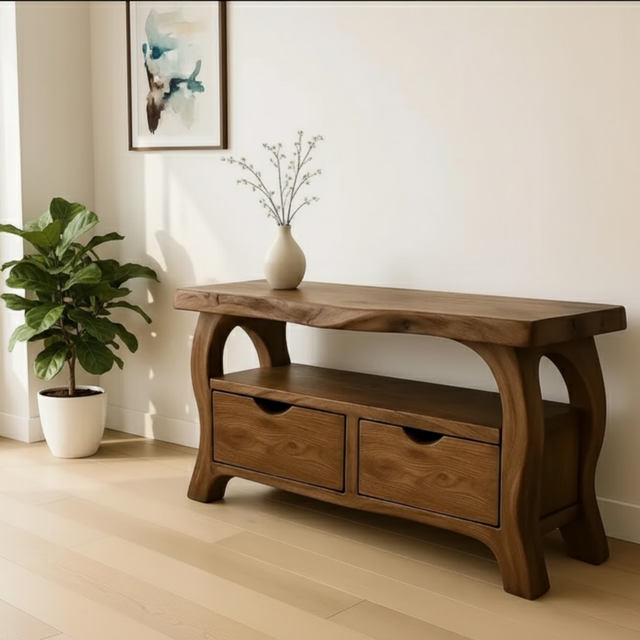Handcrafted Solid Wood TV Stand with Drawers – Modern Organic Media Console
