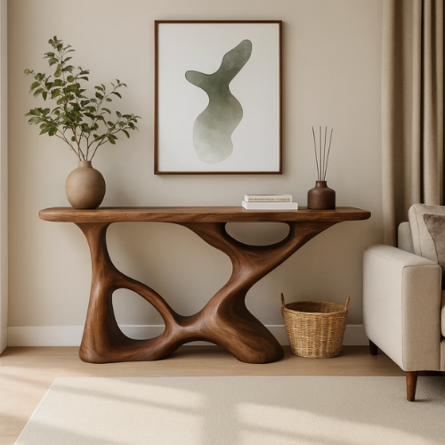 Handcrafted Solid Wood Flux Console Table – Modern Organic Design