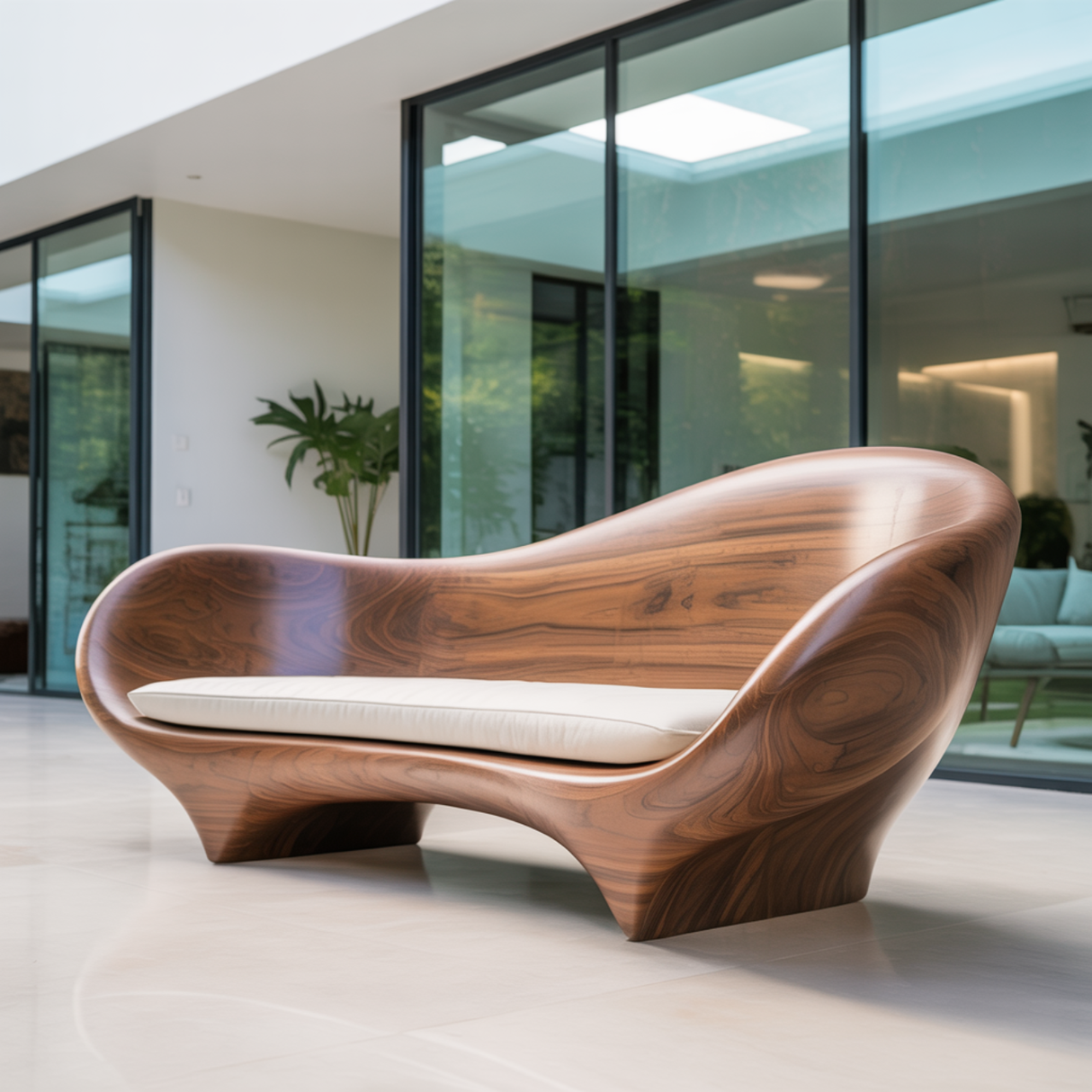 Handcrafted Solid Walnut Sofa – Modern Sculptural Wood Couch with Smooth Organic Curves