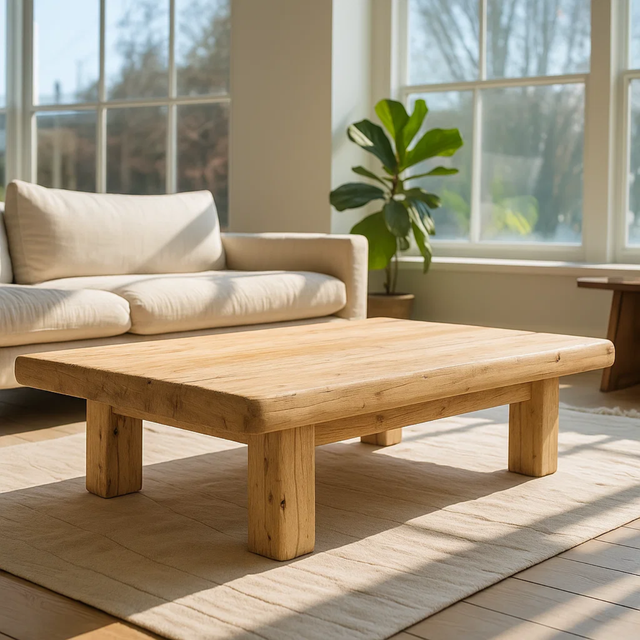 Handcrafted Solid Wood Coffee Table – Rustic Thick Slab Design for Living Room