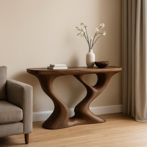Handcrafted Solid Wood Duality Console Table – Modern Organic Form