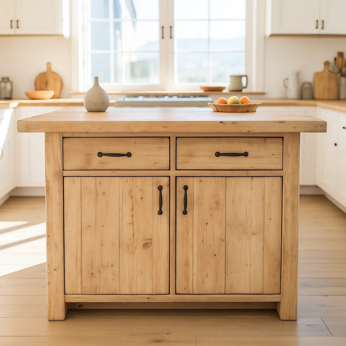 Handcrafted Solid Wood Kitchen Island with Dual Drawers and Spacious Cabinet Storage