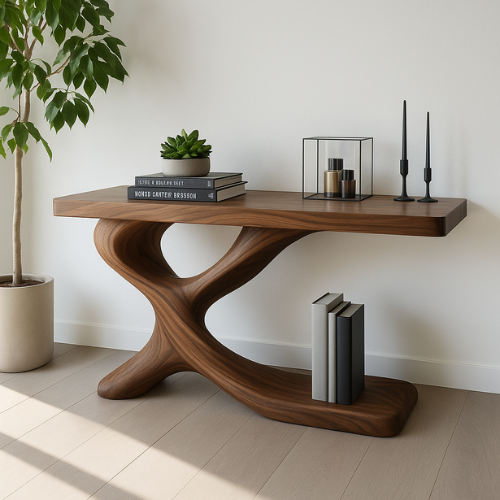 Handcrafted Solid Wood Axis Console Table – Contemporary Organic Form