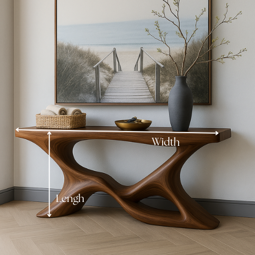 Handcrafted Solid Wood Shoreline Console Table – Modern Organic Sculpture