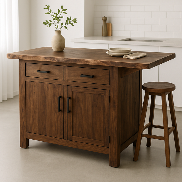 Handcrafted Solid Wood Kitchen Island - Storage Cabinets & Drawers