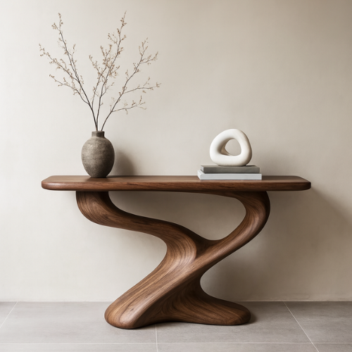 Handcrafted Solid Wood Flow Console Table – Modern Organic Sculpture