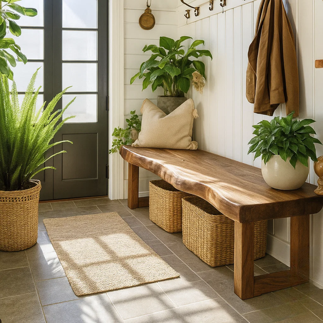 Handcrafted Solid Wood Bench – Live-Edge Entryway Bench with Organic Charm
