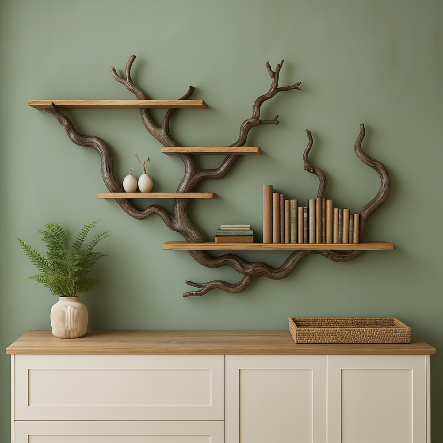 Driftwood shelf art floating bookshelf tree branch shelves wall mount solid wood bookshelves