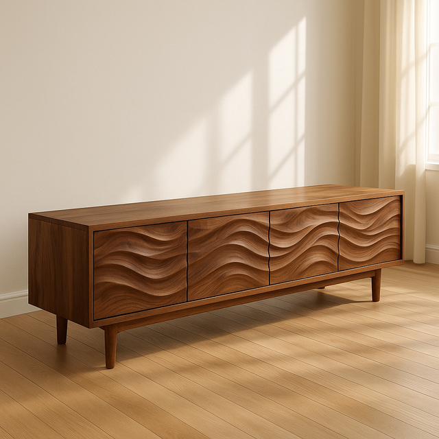 Handcrafted Solid Wood Wavefront TV Stand – Modern Sculptural Media Console