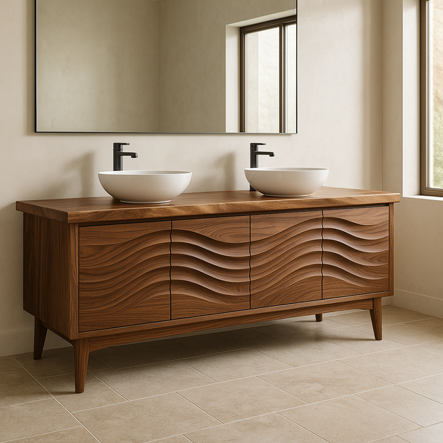 Handcrafted Solid Wood Double Sink Vanity – Modern Organic Wavefront Design