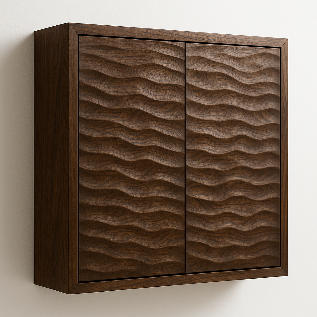Handcrafted Solid Wood Wave Wall Cabinet with Double Doors for Modern Bathrooms