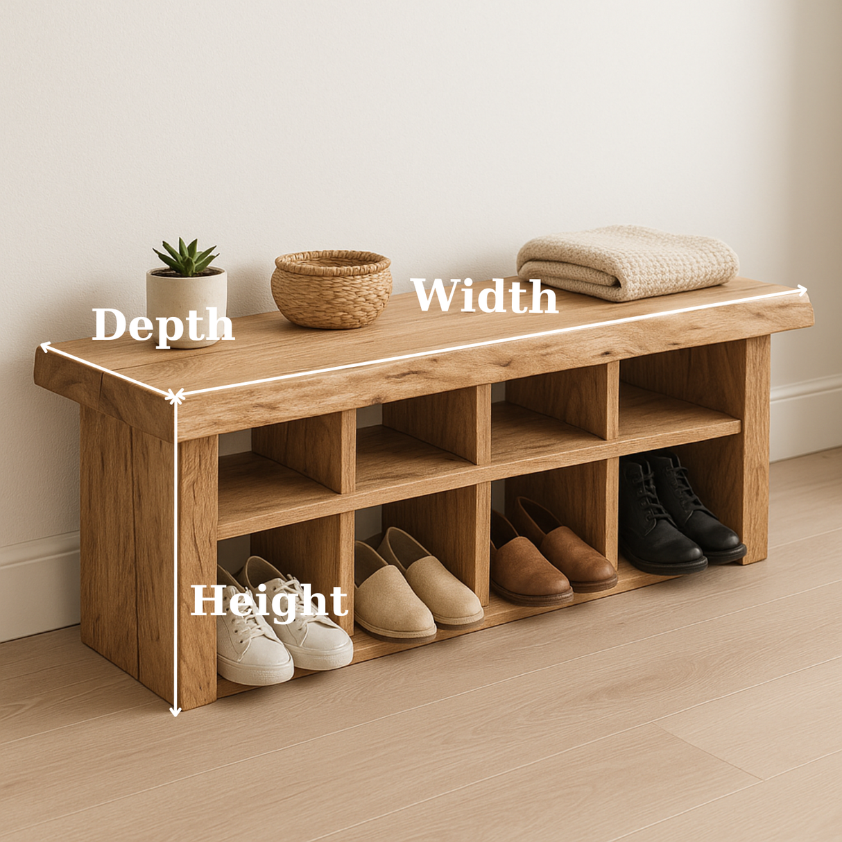 Handcrafted Solid Wood Bench with Shoe Compartments – Modern Rustic Hallway Storage