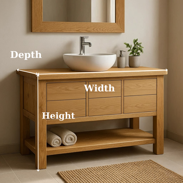 Handcrafted Solid Wood Bathroom Vanity with Oak Finish and Open Shelf