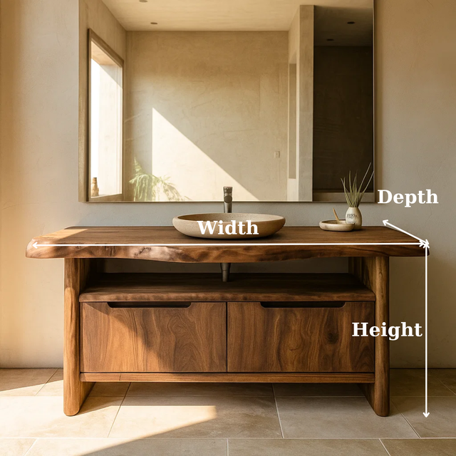 Handcrafted Solid Wood Bathroom Vanity with Live-Edge Walnut Top & Soft-Close Doors