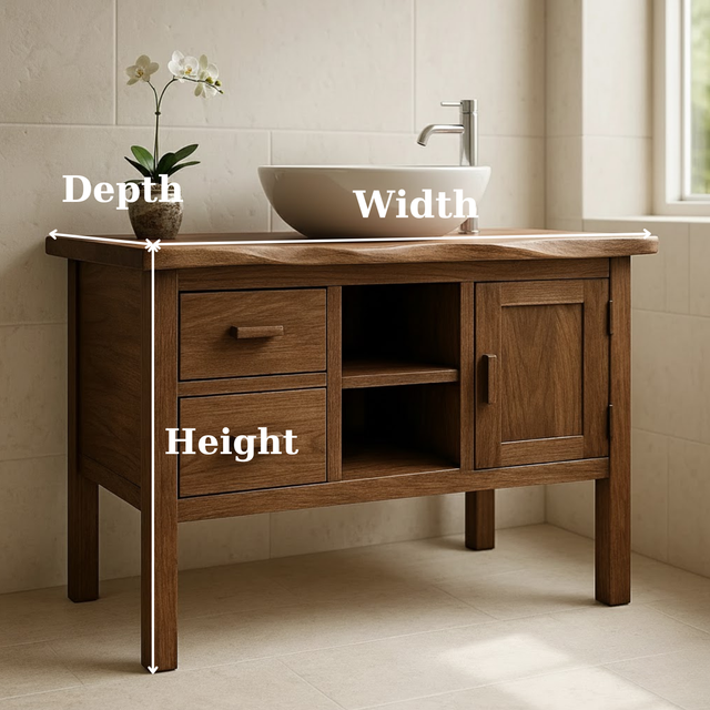 Handcrafted Solid Wood Bathroom Vanity - Live Edge Top, 2 Drawers & Open Frame Shelving (Copy)
