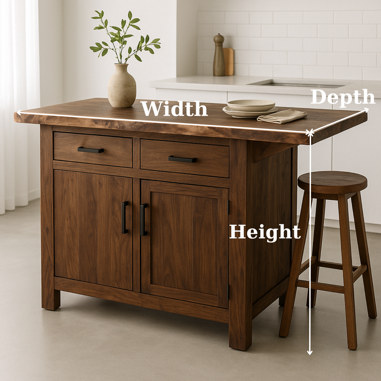 Handcrafted Solid Wood Kitchen Island - Storage Cabinets & Drawers