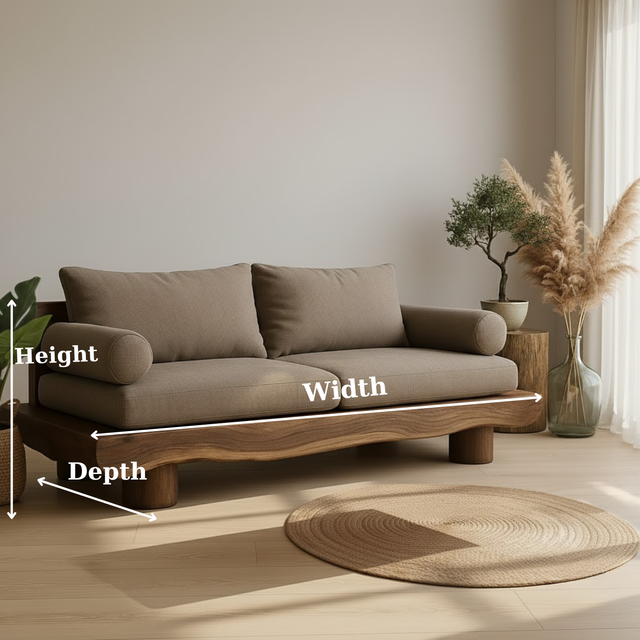 Handcrafted Solid Wood Sofa – Rustic Live Edge Wooden Couch with Modern Minimal Design