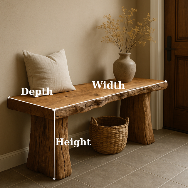 Handcrafted Solid Wood Rustic Bench – Natural Live-Edge Slab Entryway Seating