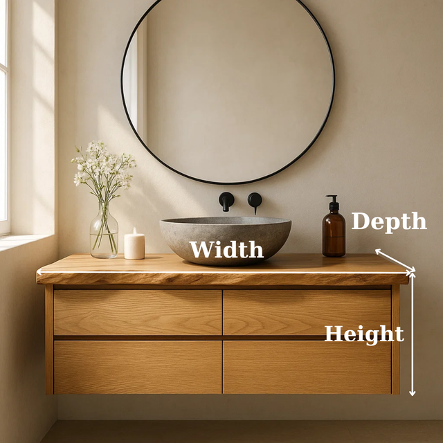 Handcrafted Solid Wood Floating Bathroom Vanity with Live Edge Top - Minimalist Modern Design