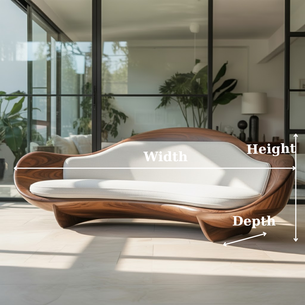 Handcrafted Solid Wood Sofa – Modern Organic Sculptural Couch with Curved Wood Frame