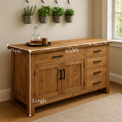 Handcrafted Solid Wood Live Edge Console Table – Natural Oak with Drawers and Cabinet Storage