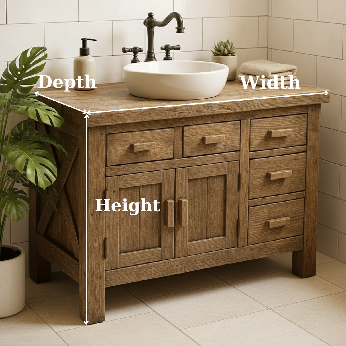 Handcrafted Solid Wood Bathroom Vanity - Rustic Farmhouse Style with X-Brace Detail