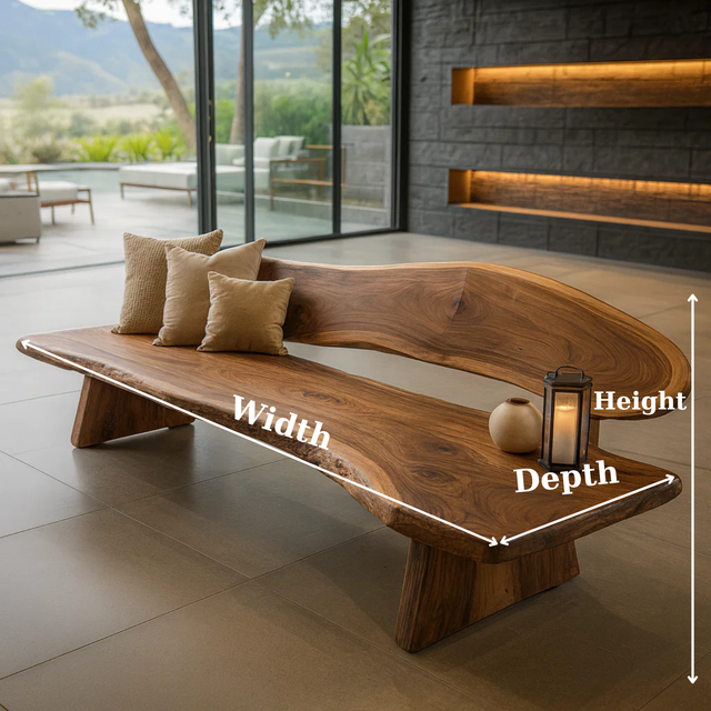 Handcrafted Solid Wood Sofa – Rustic Live Edge Sculptural Bench Couch with Organic Flowing Form