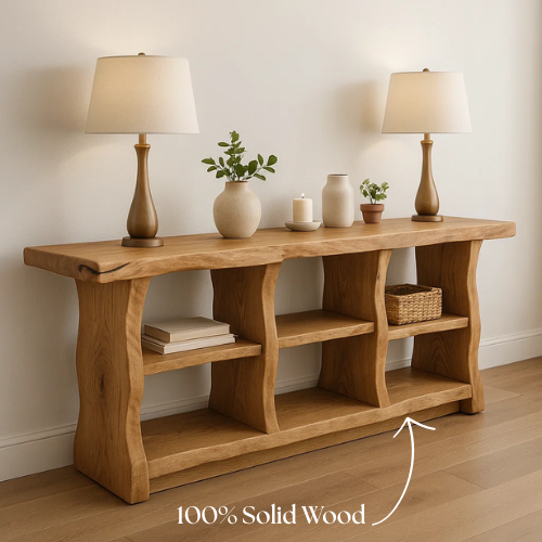 Handcrafted Solid Wood Sculptural Console Table – Organic Modern Design