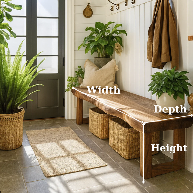Handcrafted Solid Wood Bench – Live-Edge Entryway Bench with Organic Charm