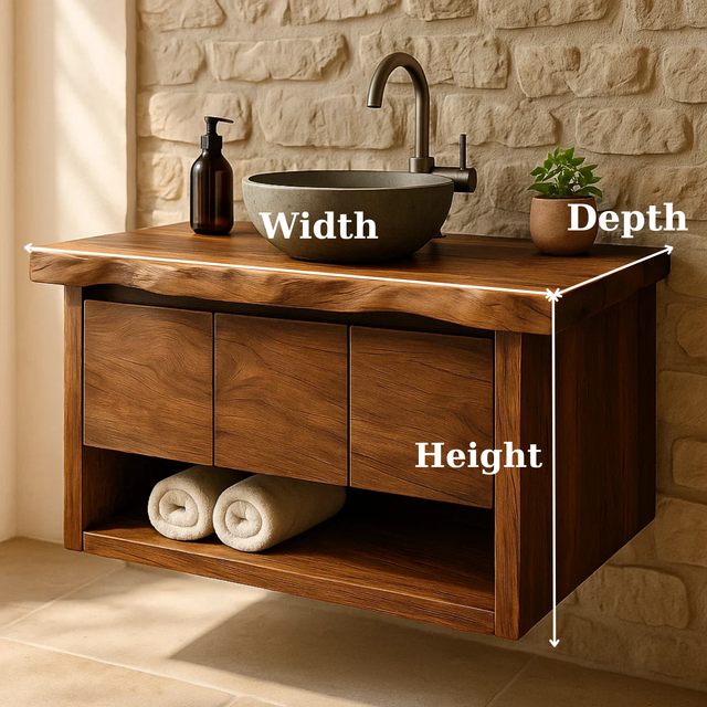Handcrafted Solid Wood Floating Bathroom Vanity with Live Edge Top - Rustic Modern Washstand
