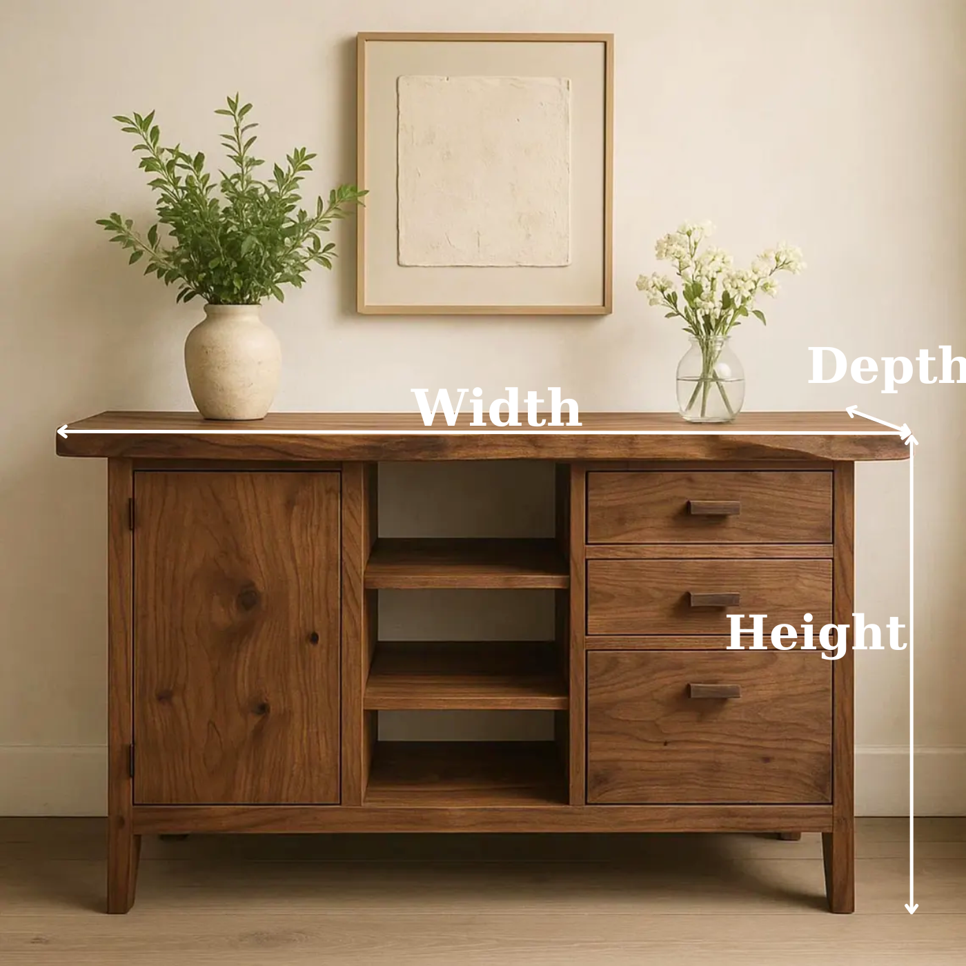 Handcrafted Solid Wood Console Table – Live-Edge Slab with Cabinet and Drawers