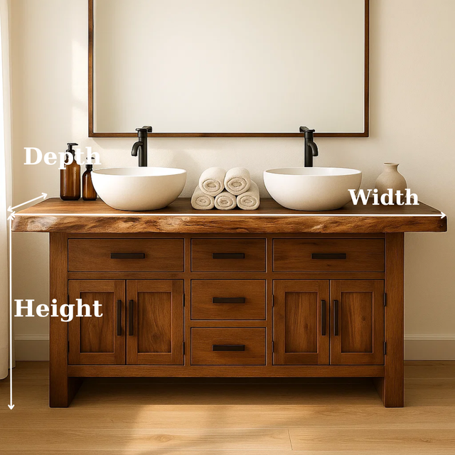 Handcrafted Solid Wood Bathroom Vanity - Live Edge Rustic Cabinet with Doors & Sink