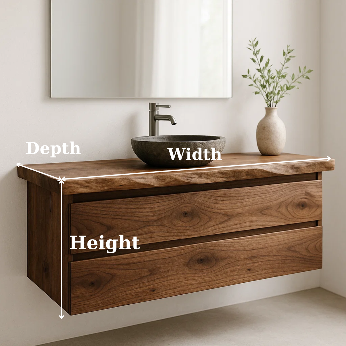 Handcrafted Solid Wood Floating Vanity - Modern Live Edge Wall-Mounted Cabinet