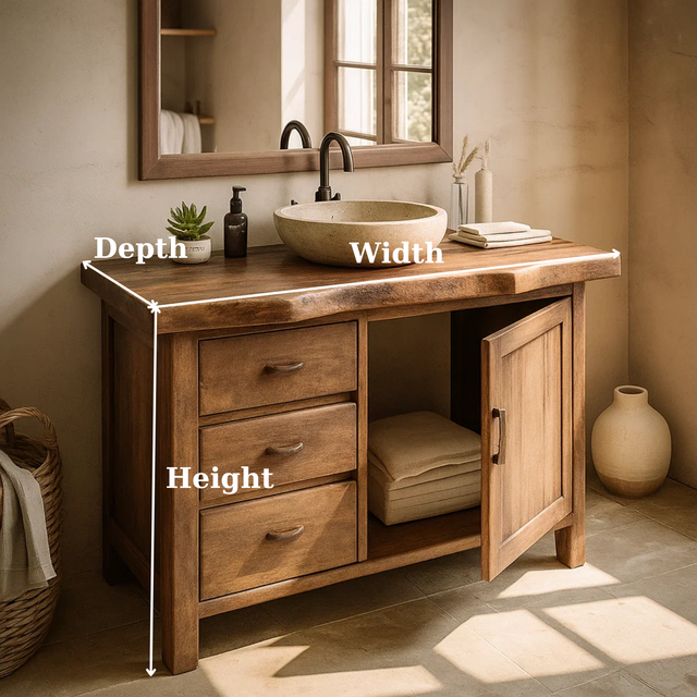 Handcrafted Solid Wood Bathroom Vanity with Live-Edge Top and Storage Drawers