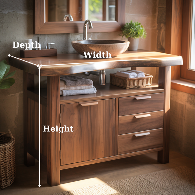 Handcrafted Solid Wood Bathroom Vanity with Live Edge Walnut Top and Storage Drawers