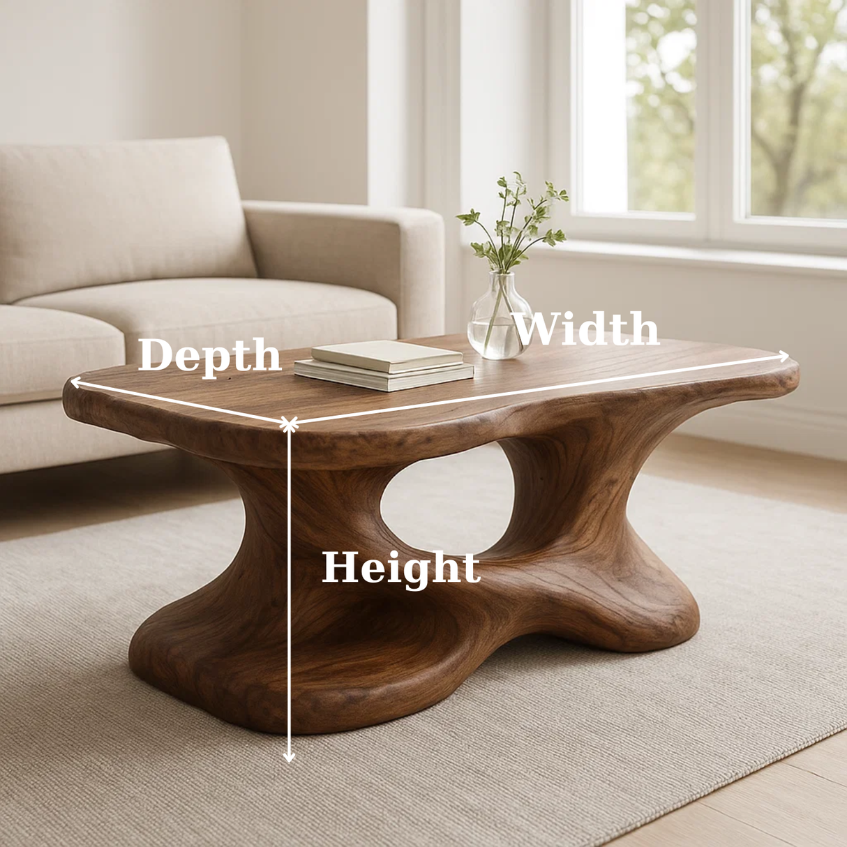 Handcrafted Solid Wood Coffee Table – Sculptural Organic Design for Living Room