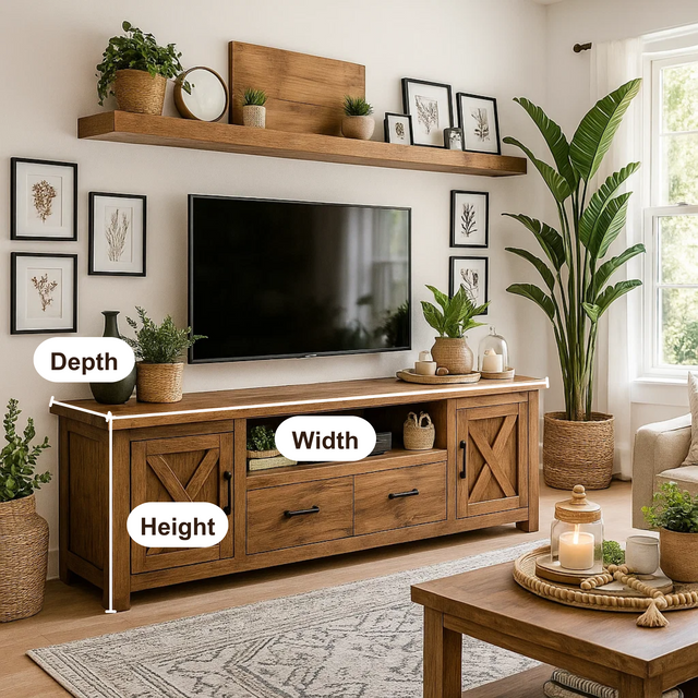 Handcrafted Solid Wood TV Stand with Barn Doors – Rustic Farmhouse Media Console Unit