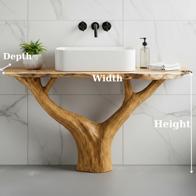 Handcrafted Solid Wood Live Edge Bathroom Vanity - Unique Root Base