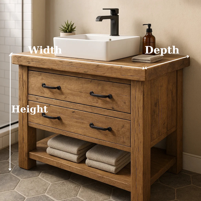 Handcrafted Solid Wood Bathroom Vanity with Rustic Oak Finish