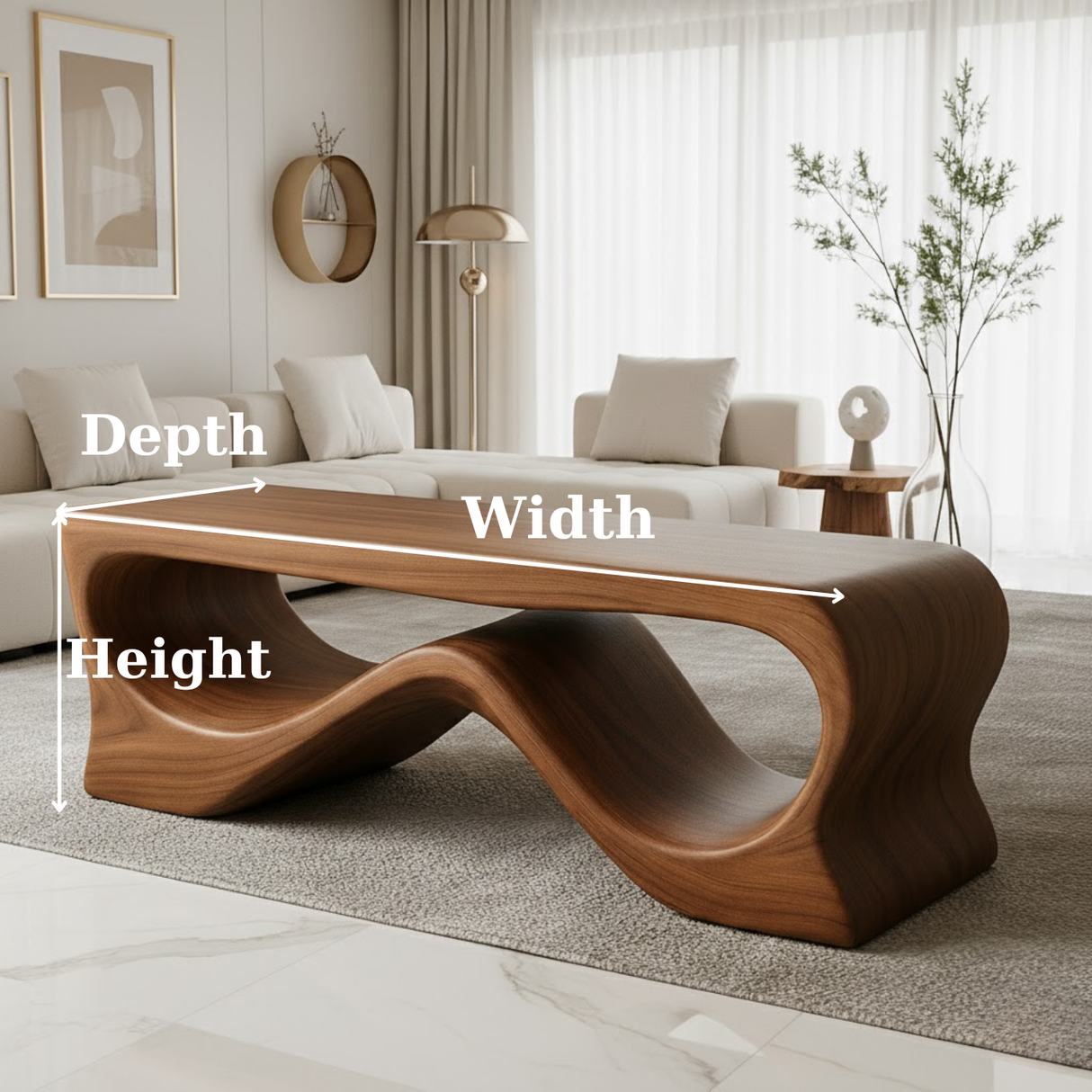 Handcrafted Solid Wood Coffee Table – Sculptural Walnut Wave Design