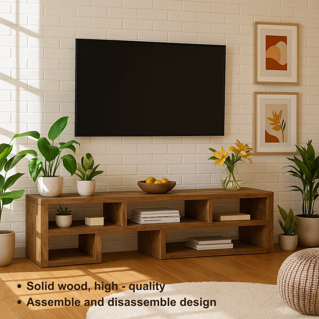 Handcrafted Solid Wood TV Stand – Minimalist Open Shelf Media Console for Modern Interiors