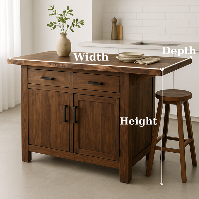 Handcrafted Solid Wood Kitchen Island - Storage Cabinets & Drawers