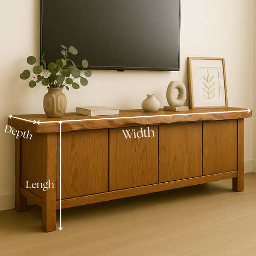 Handcrafted Solid Wood TV Stand with Live Edge Top – Minimalist Japandi Console Table for Living Room