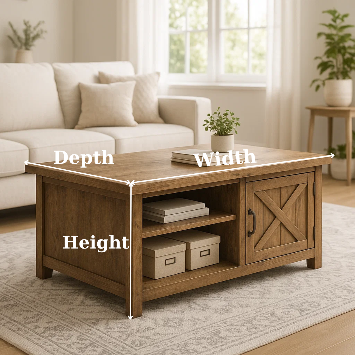 Handcrafted Solid Wood Coffee Table – Farmhouse Style with Storage Drawer and Shelves