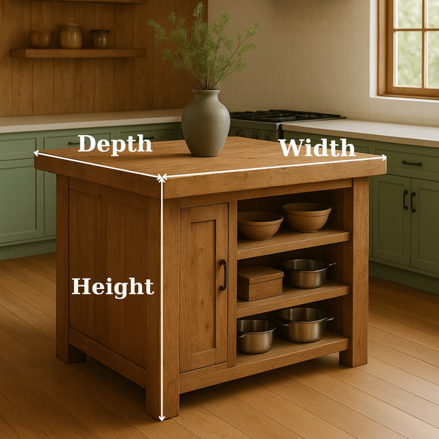 Handcrafted Solid Wood Kitchen Island - Square Shape, Cabinet & Shelves