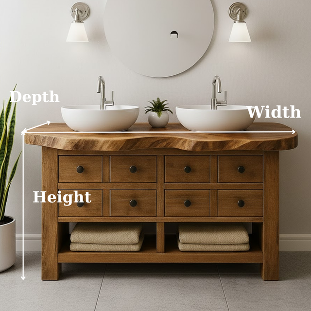 Handcrafted Solid Wood Live Edge Double Vanity - 8 Drawer Storage
