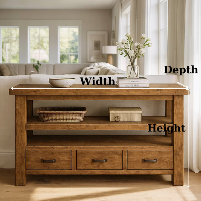 Handcrafted Solid Wood Console Table – Farmhouse Style with Three Storage Drawers