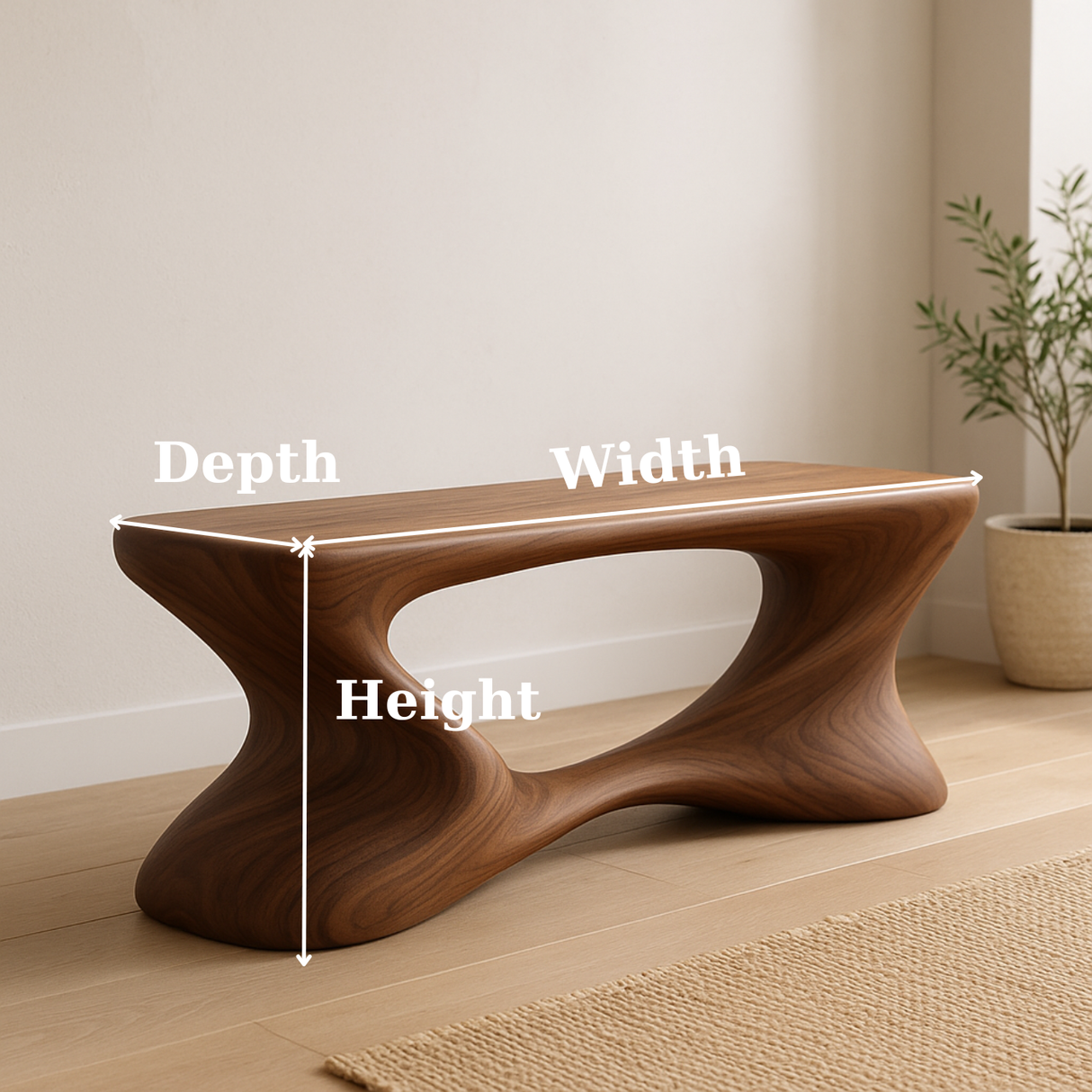 Handcrafted Solid Wood Bench – Sculptural Modern Walnut Wave Accent Table