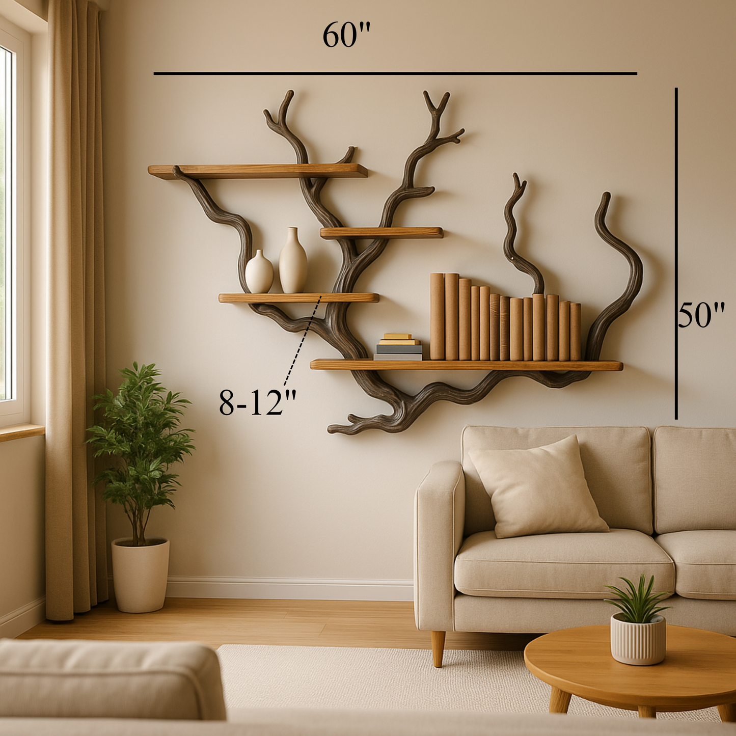 Driftwood shelf art floating bookshelf tree branch shelves wall mount solid wood bookshelves