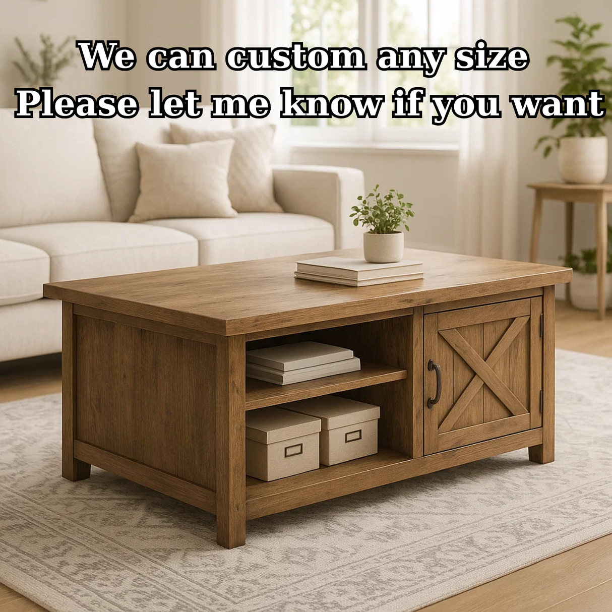 Handcrafted Solid Wood Coffee Table – Farmhouse Style with Storage Drawer and Shelves